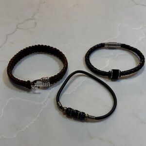 Bundle of Three Braided and Beaded Men’s Bracelets EUC